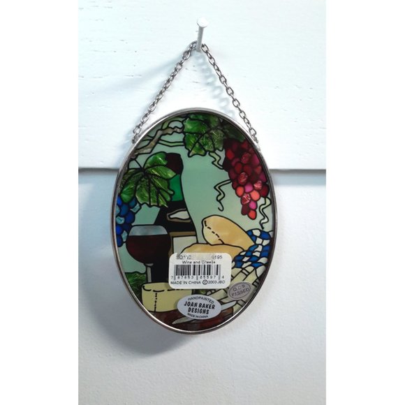 Wine🍷 and Cheese🧀 Handpainted Glass Suncatcher☀ by Joan Baker Designs ✨ - Picture 3 of 5